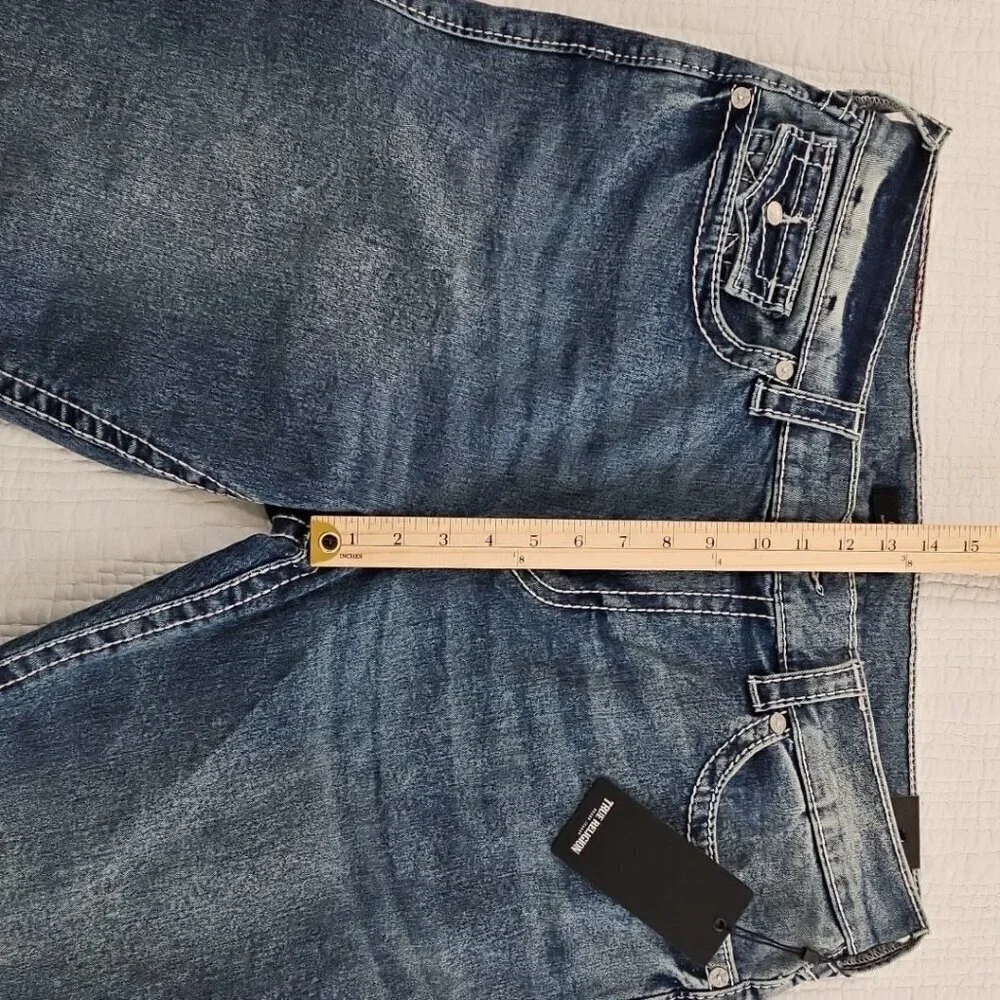 NEW True‎ Religion Geno Big T Flap Jeans Men's 38x32 Blue Flap Relaxed Slim NWT